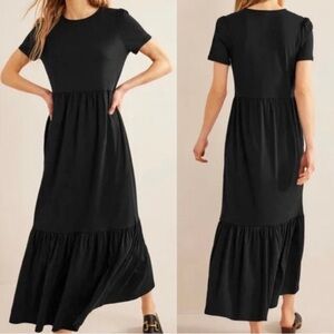 Boden Black Emma Tiered Short Sleeve Jersey Midi Length Dress Size 8Long